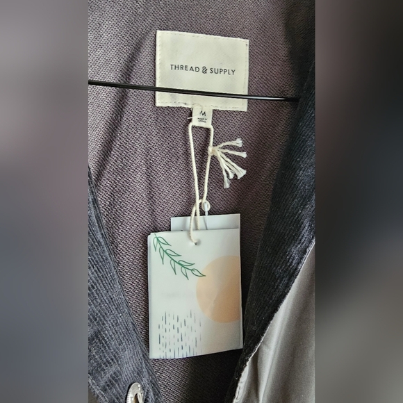 Thread&Supply Long Shirt Light Jacket Button up Oversized Khaki Charcoal size M - Picture 3 of 5